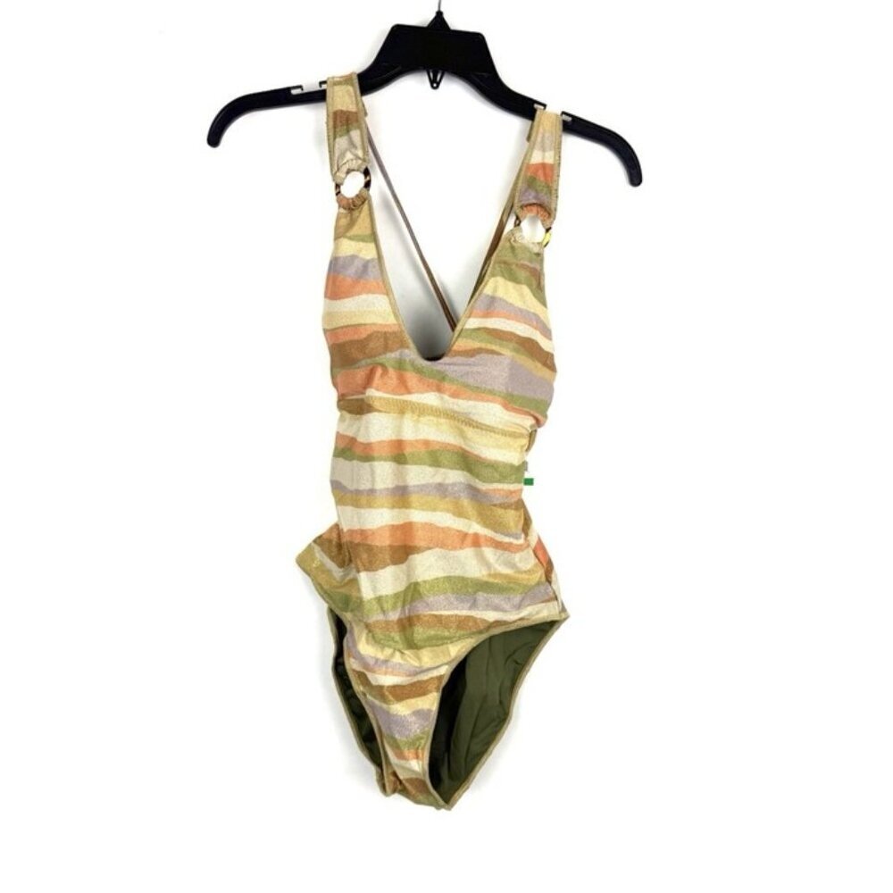 Becca Women’s Gold/Green Multicolored One Piece Swimsuit Size L